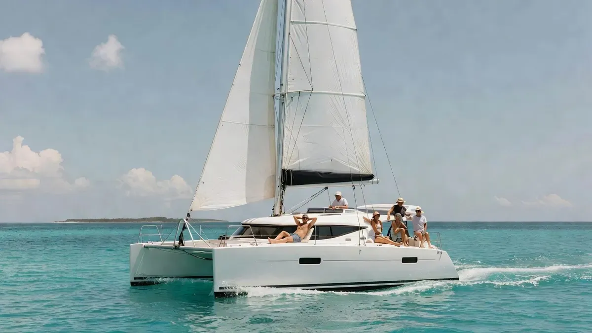 White catamaran sailing between Sint Maarten and Anguilla on a Sint Maarten island tour day-sail