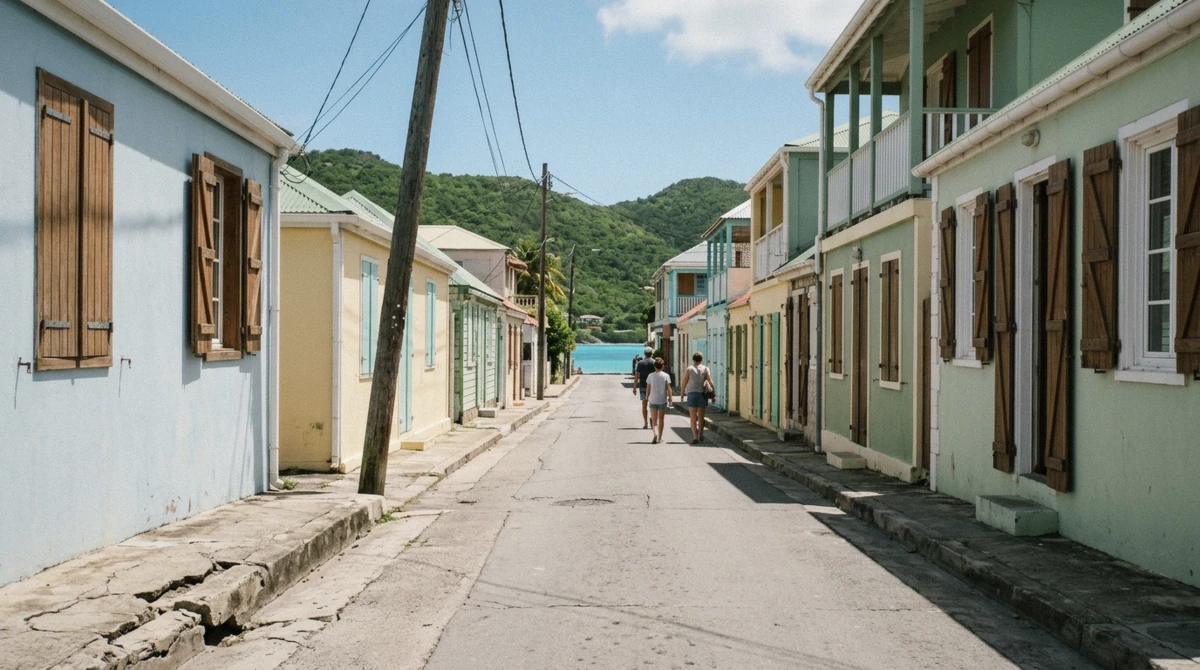 Grand Case restaurant street on the French side of a St Maarten island tour, tables set along the road