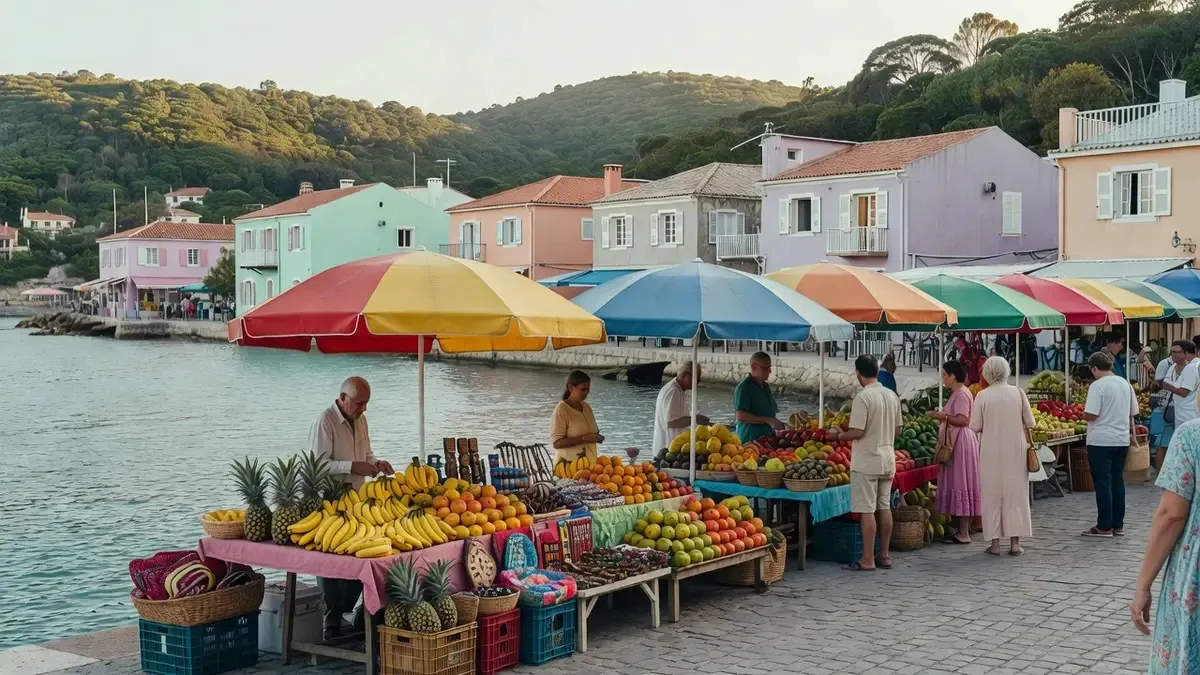 Colorful Marigot waterfront market on the French side on a Sint Maarten island tour of both sides in Sint Maarten